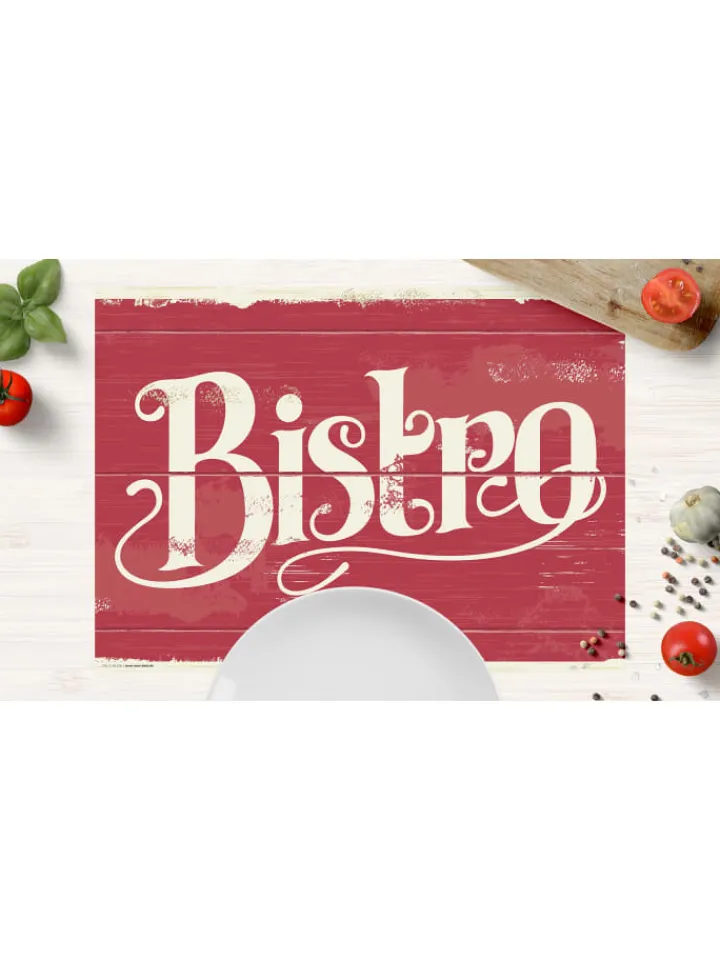 cover-your-desk.de Tisch- & Küchentextilien<Tischsets I Platzsets abwaschbar - Bistro Schriftzug Retro - aus erstklassigem Vinyl (Kunststoff Ð BPA-frei) - 4 Stück - 44 x 32 cm - rutschfeste Tischdekoration