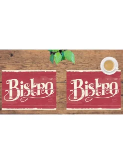 cover-your-desk.de Tisch- & Küchentextilien<Tischsets I Platzsets abwaschbar - Bistro Schriftzug Retro - aus erstklassigem Vinyl (Kunststoff Ð BPA-frei) - 4 Stück - 44 x 32 cm - rutschfeste Tischdekoration