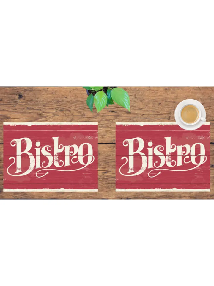 cover-your-desk.de Tisch- & Küchentextilien<Tischsets I Platzsets abwaschbar - Bistro Schriftzug Retro - aus erstklassigem Vinyl (Kunststoff Ð BPA-frei) - 4 Stück - 44 x 32 cm - rutschfeste Tischdekoration