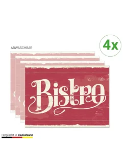 cover-your-desk.de Tisch- & Küchentextilien<Tischsets I Platzsets abwaschbar - Bistro Schriftzug Retro - aus erstklassigem Vinyl (Kunststoff Ð BPA-frei) - 4 Stück - 44 x 32 cm - rutschfeste Tischdekoration