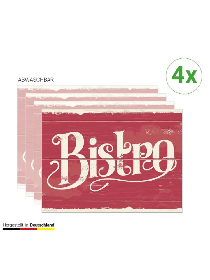 cover-your-desk.de Tisch- & Küchentextilien<Tischsets I Platzsets abwaschbar - Bistro Schriftzug Retro - aus erstklassigem Vinyl (Kunststoff Ð BPA-frei) - 4 Stück - 44 x 32 cm - rutschfeste Tischdekoration