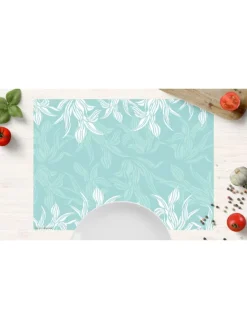 cover-your-desk.de Tisch- & Küchentextilien<Tischsets I Platzsets abwaschbar - Florales Muster in Mint - aus erstklassigem Vinyl (Kunststoff Ð BPA-frei) - 4 Stück - 44 x 32 cm - rutschfeste Tischdekoration