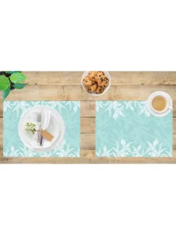 cover-your-desk.de Tisch- & Küchentextilien<Tischsets I Platzsets abwaschbar - Florales Muster in Mint - aus erstklassigem Vinyl (Kunststoff Ð BPA-frei) - 4 Stück - 44 x 32 cm - rutschfeste Tischdekoration