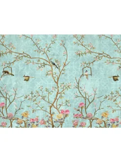 cover-your-desk.de Tisch- & Küchentextilien<Tischsets I Platzsets abwaschbar - Florales Vintage Motiv mit Vägeln - aus erstklassigem Vinyl (Kunststoff Ð BPA-frei) - 4 Stück - 44 x 32 cm - rutschfeste Tischdekoration