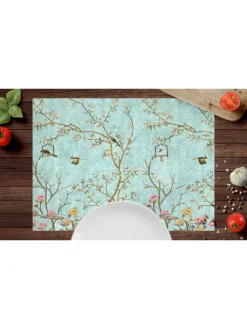 cover-your-desk.de Tisch- & Küchentextilien<Tischsets I Platzsets abwaschbar - Florales Vintage Motiv mit Vägeln - aus erstklassigem Vinyl (Kunststoff Ð BPA-frei) - 4 Stück - 44 x 32 cm - rutschfeste Tischdekoration
