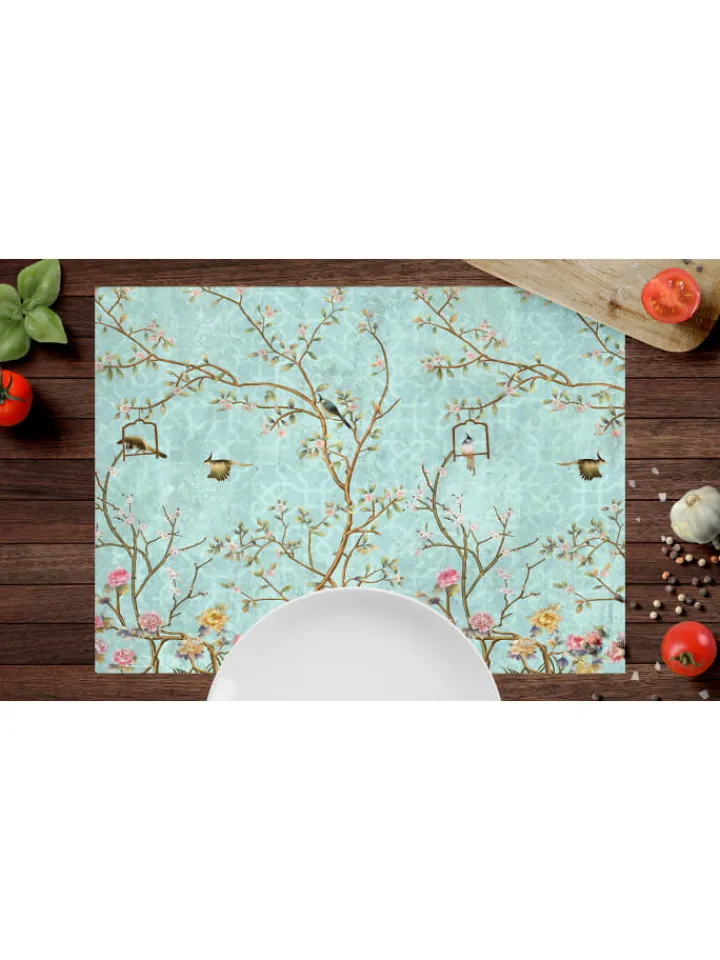 cover-your-desk.de Tisch- & Küchentextilien<Tischsets I Platzsets abwaschbar - Florales Vintage Motiv mit Vägeln - aus erstklassigem Vinyl (Kunststoff Ð BPA-frei) - 4 Stück - 44 x 32 cm - rutschfeste Tischdekoration