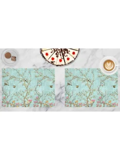 cover-your-desk.de Tisch- & Küchentextilien<Tischsets I Platzsets abwaschbar - Florales Vintage Motiv mit Vägeln - aus erstklassigem Vinyl (Kunststoff Ð BPA-frei) - 4 Stück - 44 x 32 cm - rutschfeste Tischdekoration