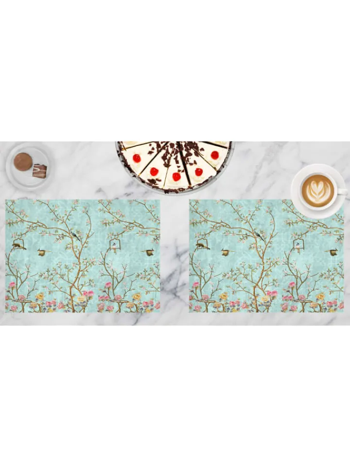 cover-your-desk.de Tisch- & Küchentextilien<Tischsets I Platzsets abwaschbar - Florales Vintage Motiv mit Vägeln - aus erstklassigem Vinyl (Kunststoff Ð BPA-frei) - 4 Stück - 44 x 32 cm - rutschfeste Tischdekoration