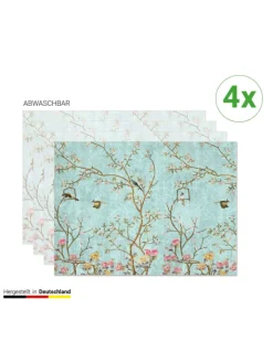 cover-your-desk.de Tisch- & Küchentextilien<Tischsets I Platzsets abwaschbar - Florales Vintage Motiv mit Vägeln - aus erstklassigem Vinyl (Kunststoff Ð BPA-frei) - 4 Stück - 44 x 32 cm - rutschfeste Tischdekoration