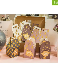 GILDE Adventskalender<24tlg. Adventskalender-Set "Regalo" in Grau/ Lila/ Weiß