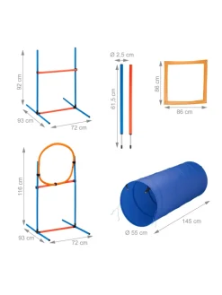 relaxdays Hunde<76-tlg. Agility Set in Blau/ Orange