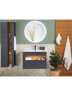 Beliani Badmöbel<4-tlg Badezimmerschrank FIGUERES in Grau/Braun