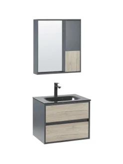 Beliani Badmöbel<3-tlg Badezimmerschrank TERUEL in Grau/Braun