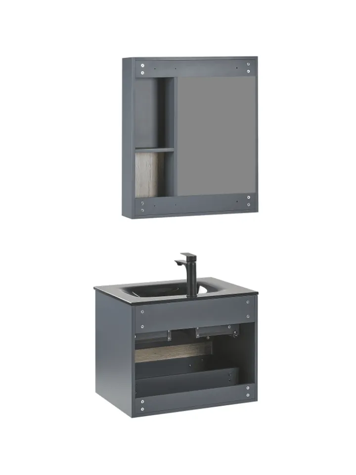 Beliani Badmöbel<3-tlg Badezimmerschrank TERUEL in Grau/Braun