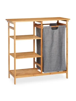 relaxdays Badmöbel<2tlg. Badregal Wäschekorb Set in Natur/Grau - (B)80 x (H)80,5 x (T)33,5 cm