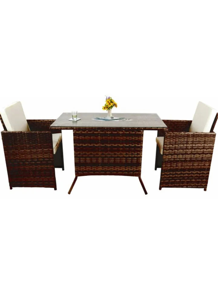 VCM Gartenmöbel<3-tlg Balkonset Gartenmöbel Set Rattan Raloso in Braun