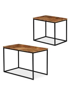 relaxdays Tische<2tlg. Couchtisch Set in Natur/Schwarz