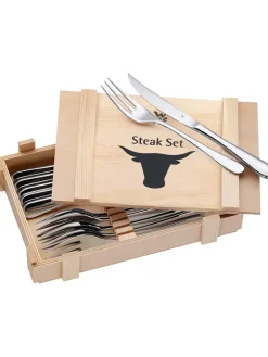WMF Gedeckter Tisch<12tlg. Edelstahl-Steakbesteckset mit Holzkassette