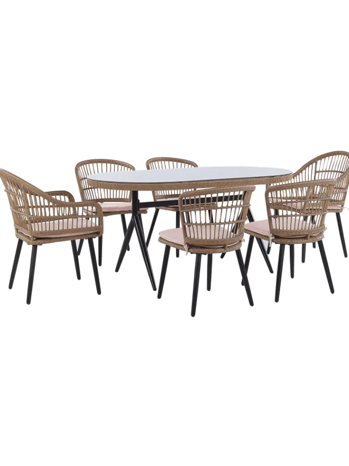 Beliani Gartenmöbel<7-tlg Gartentisch Set ALIANO in Beige/Schwarz