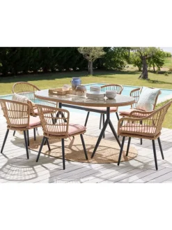 Beliani Gartenmöbel<7-tlg Gartentisch Set ALIANO in Beige/Schwarz