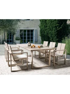 Beliani Gartenmöbel<7-tlg Gartentisch Set AZZANELLO in Braun/Weiß