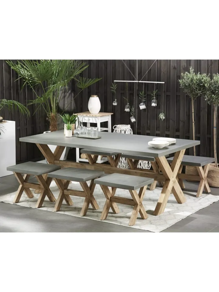 Beliani Gartenmöbel<7-tlg Gartentisch Set OLBIA in Grau/Braun
