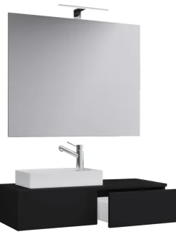 VCM Badmöbel<3-tlg Gäste WC Waschplatz Waschtisch Gudas Spiegel in Schwarz
