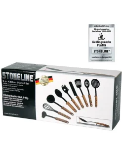 Stoneline Koch- & Backutensilien<9tlg. Küchenhelfer-Set in Schwarz/ Hellbraun