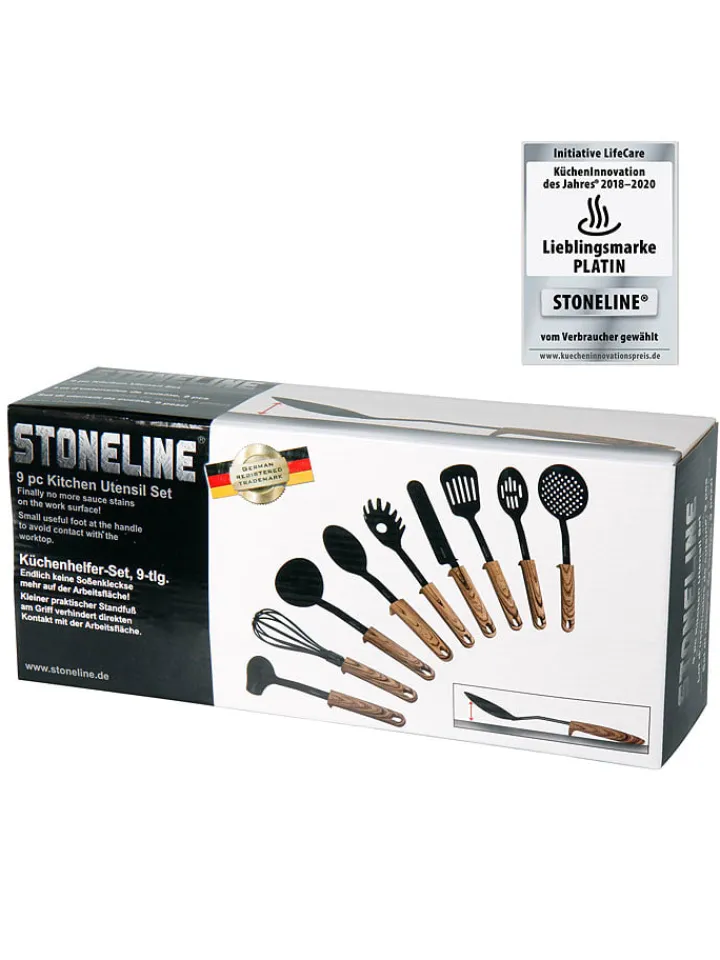 Stoneline Koch- & Backutensilien<9tlg. Küchenhelfer-Set in Schwarz/ Hellbraun