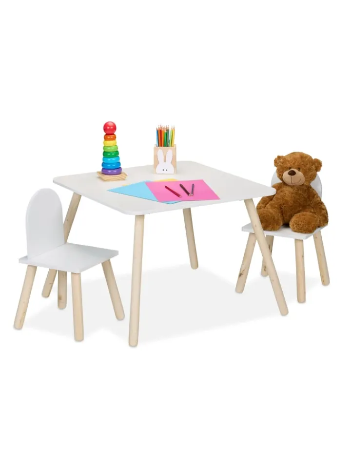 relaxdays Möbel-Sets<3-tlg. Kindersitzgruppe in Weiß/ Natur