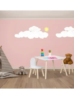 relaxdays Möbel-Sets<3-tlg. Kindersitzgruppe in Weiß/ Natur
