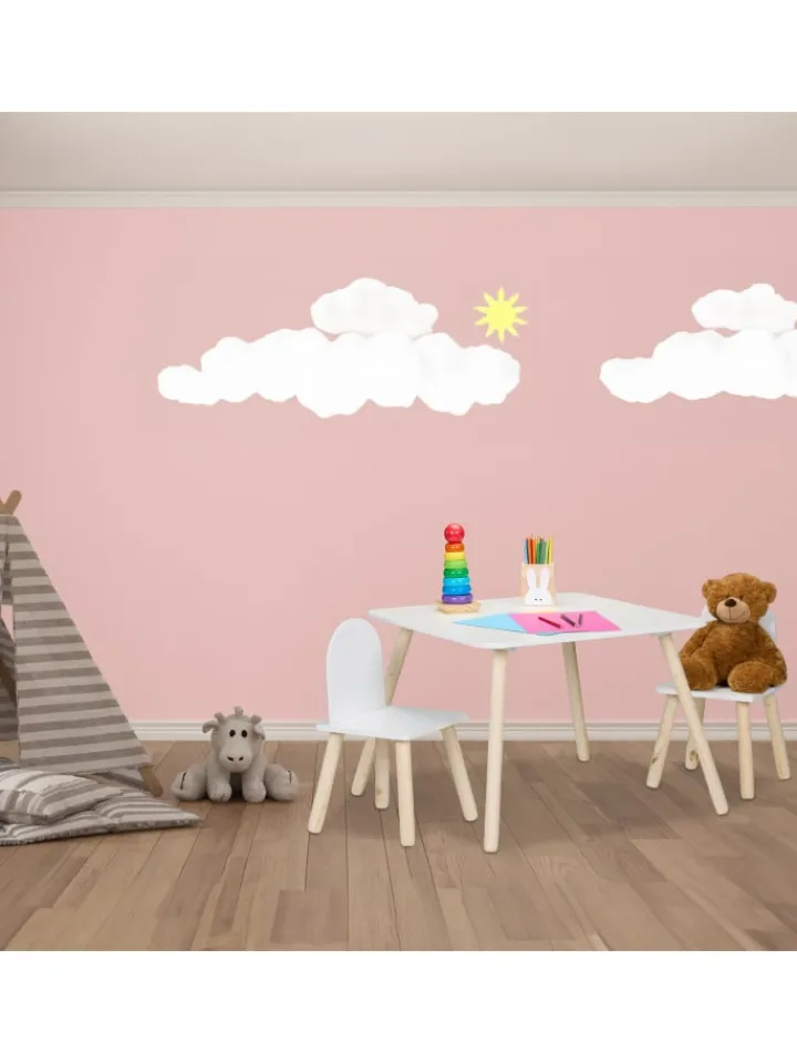 relaxdays Möbel-Sets<3-tlg. Kindersitzgruppe in Weiß/ Natur