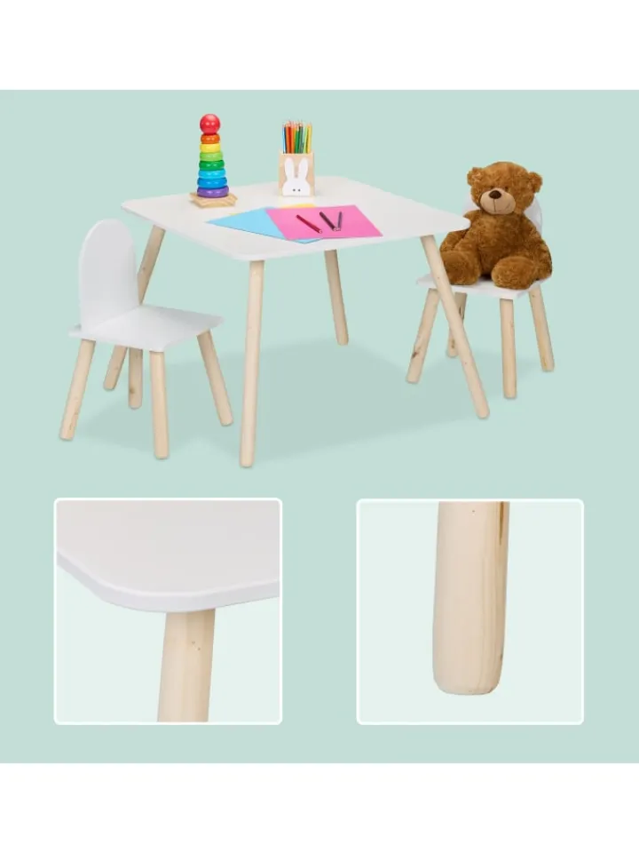 relaxdays Möbel-Sets<3-tlg. Kindersitzgruppe in Weiß/ Natur
