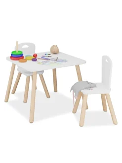 relaxdays Möbel-Sets<3-tlg. Kindersitzgruppe in Weiß/ Natur