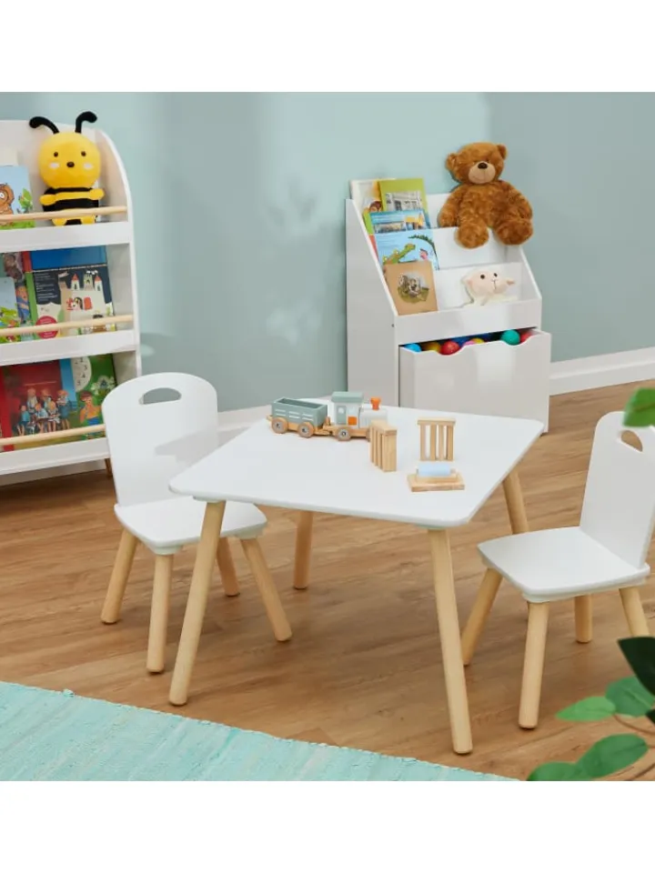 relaxdays Möbel-Sets<3-tlg. Kindersitzgruppe in Weiß/ Natur