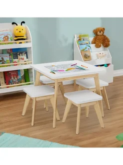 relaxdays Möbel-Sets<5-tlg. Kindersitzgruppe in Weiß/ Natur