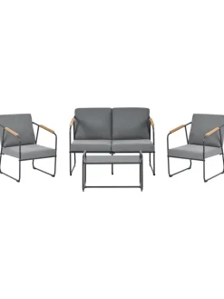 Beliani Gartenmöbel<4-tlg Lounge Set VEZZANA in Grau/Schwarz/Braun