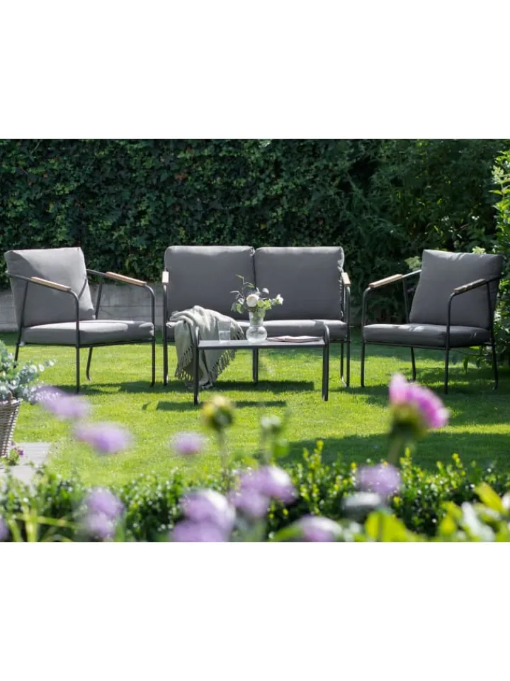 Beliani Gartenmöbel<4-tlg Lounge Set VEZZANA in Grau/Schwarz/Braun