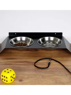 Paws&Whiskers Katzen<3tlg. Napfset in Schwarz - (B)50 x (H)6 x (T)20 cm