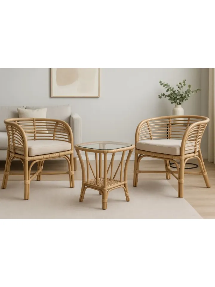 möbel-direkt Möbel-Sets<3tlg. Rattansitzgruppe mit Sitzkissen in beigefarben