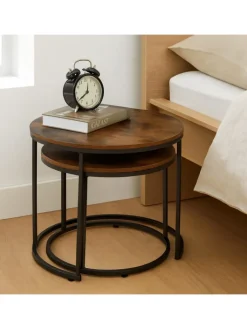 relaxdays Tische<2-tlg. Satztisch-Set in Braun/ Schwarz