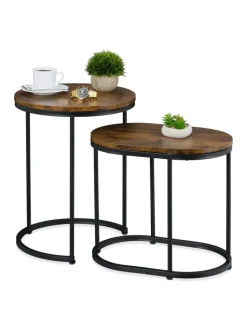 relaxdays Tische<2-tlg. Satztisch-Set in Braun/ Schwarz