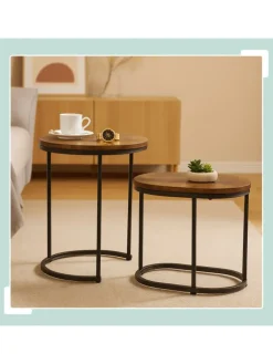 relaxdays Tische<2-tlg. Satztisch-Set in Braun/ Schwarz