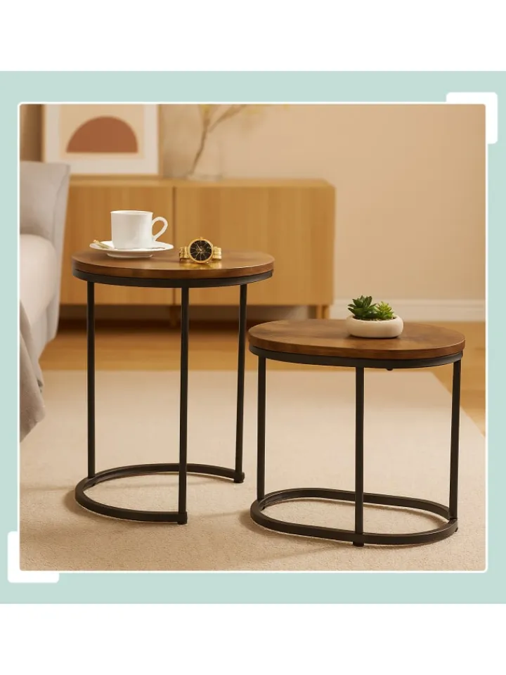 relaxdays Tische<2-tlg. Satztisch-Set in Braun/ Schwarz