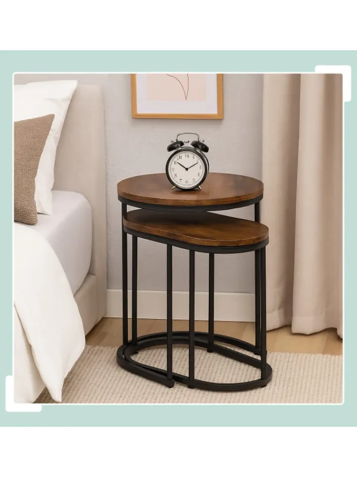 relaxdays Tische<2-tlg. Satztisch-Set in Braun/ Schwarz