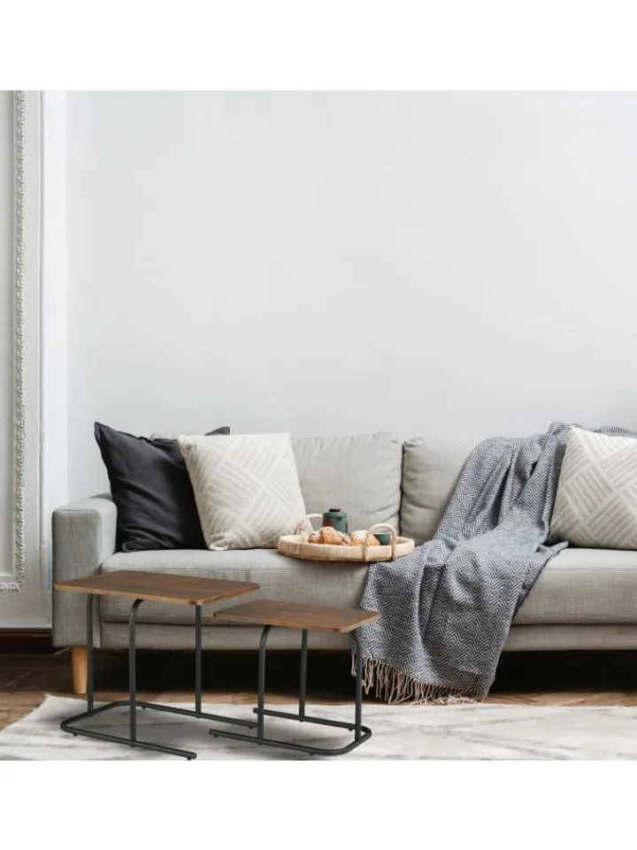 relaxdays Tische<2-tlg. Satztisch-Set in Dunkelbraun/ Schwarz