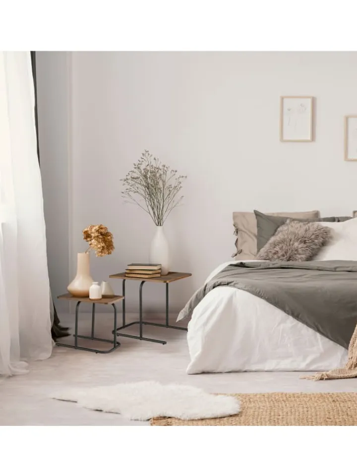 relaxdays Tische<2-tlg. Satztisch-Set in Dunkelbraun/ Schwarz