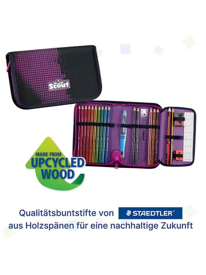 Scout Büro- & Schulbedarf<4tlg. Schulranzen-Set "Alpha Set Movie - Pink Pixel" in Schwarz/ Lila