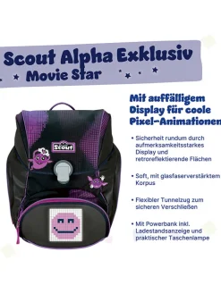 Scout Büro- & Schulbedarf<4tlg. Schulranzen-Set "Alpha Set Movie - Pink Pixel" in Schwarz/ Lila