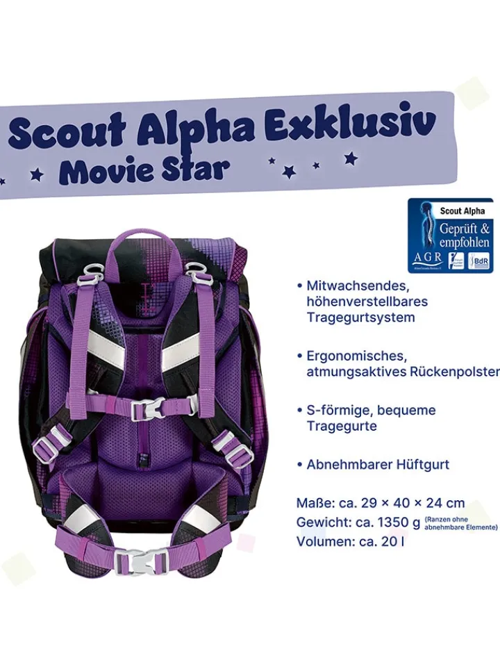 Scout Büro- & Schulbedarf<4tlg. Schulranzen-Set "Alpha Set Movie - Pink Pixel" in Schwarz/ Lila